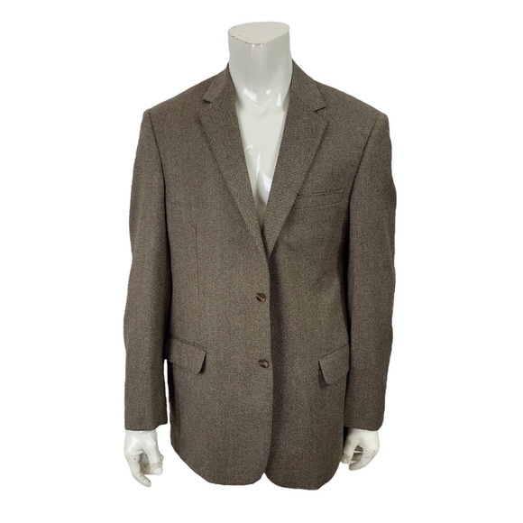 Andrew Fezza Brown Tweed Patch Elbow Blazer Wool Silk Nylon Blend Mens 44L - Picture 3 of 15